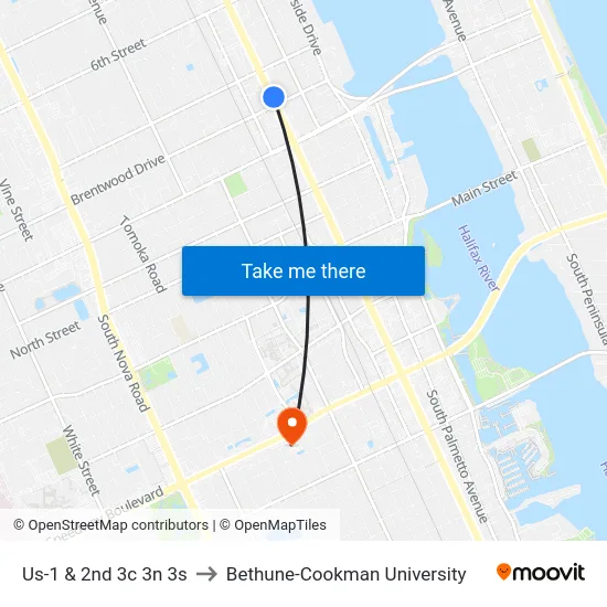 Us-1 & 2nd 3c 3n 3s to Bethune-Cookman University map