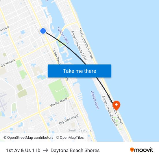 1st Av & Us 1  Ib to Daytona Beach Shores map