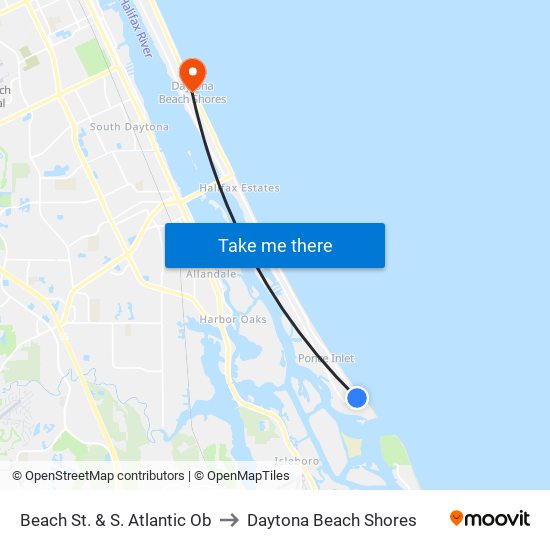 Beach St. & S. Atlantic Ob to Daytona Beach Shores map