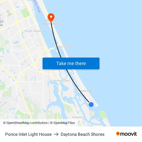 Ponce Inlet Light House to Daytona Beach Shores map