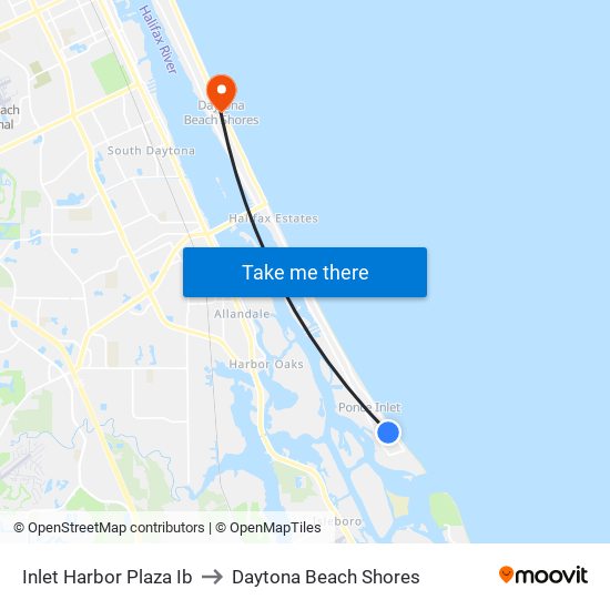 Inlet Harbor Plaza Ib to Daytona Beach Shores map