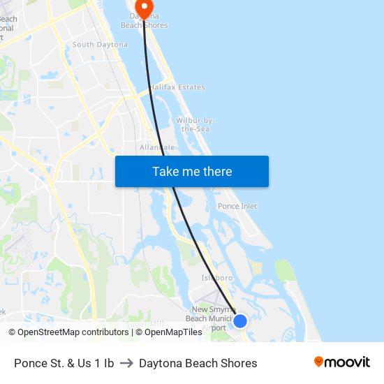 Ponce St. & Us 1 Ib to Daytona Beach Shores map