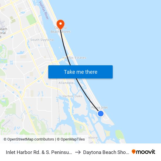 Inlet Harbor Rd. & S. Peninsula Ib to Daytona Beach Shores map