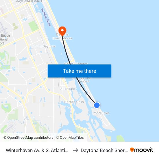 Winterhaven Av. & S. Atlantic Ib to Daytona Beach Shores map
