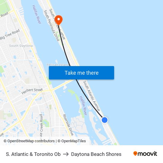 S. Atlantic & Toronito Ob to Daytona Beach Shores map