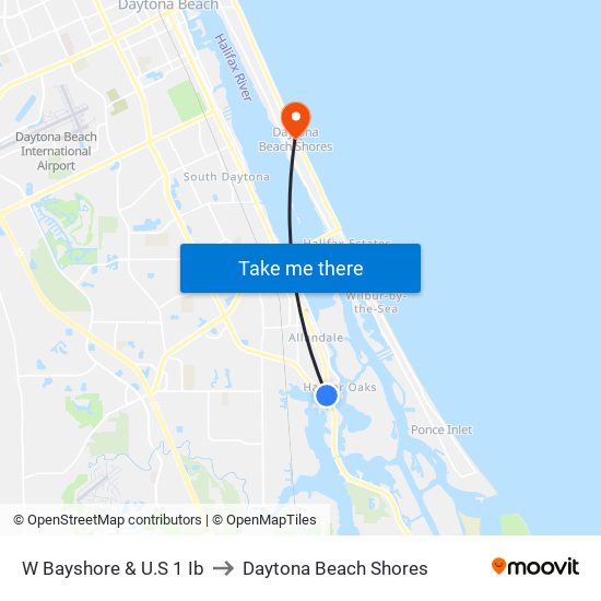 W Bayshore & U.S 1 Ib to Daytona Beach Shores map