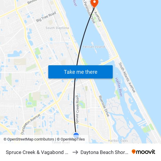 Spruce Creek & Vagabond Nb to Daytona Beach Shores map