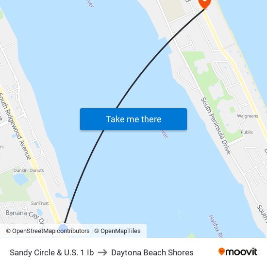 Sandy Circle & U.S. 1 Ib to Daytona Beach Shores map