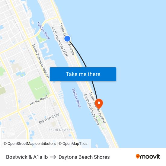 Bostwick & A1a Ib to Daytona Beach Shores map