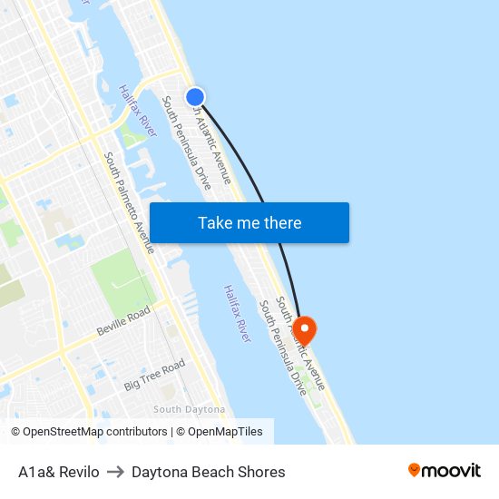 A1a& Revilo to Daytona Beach Shores map