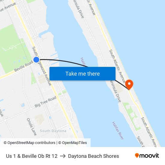 Us 1 & Beville Ob Rt 12 to Daytona Beach Shores map