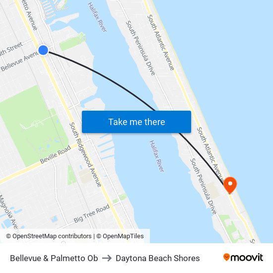 Bellevue & Palmetto Ob to Daytona Beach Shores map