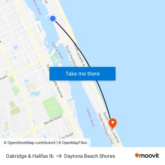 Oakridge & Halifax Ib to Daytona Beach Shores map