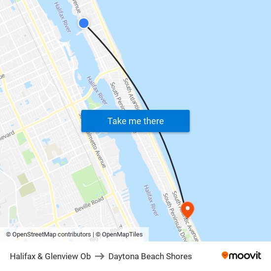 Halifax & Glenview Ob to Daytona Beach Shores map