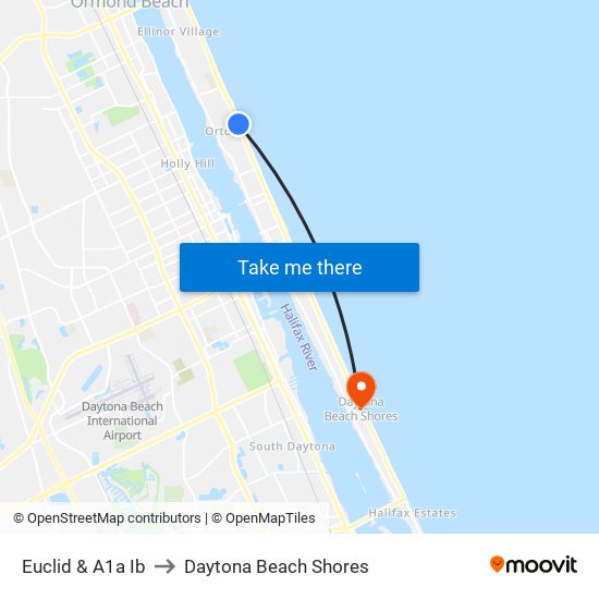 Euclid & A1a Ib to Daytona Beach Shores map
