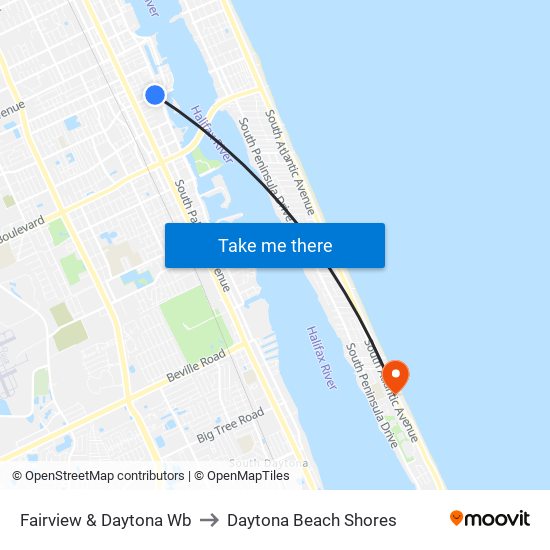 Fairview & Daytona Wb to Daytona Beach Shores map