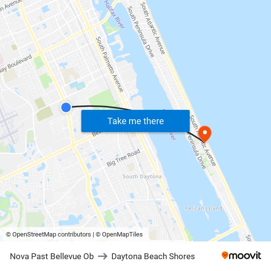 Nova Past Bellevue Ob to Daytona Beach Shores map