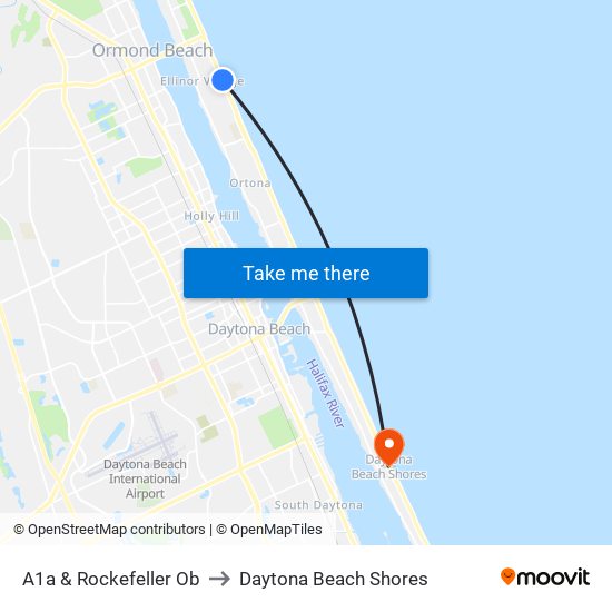 A1a & Rockefeller Ob to Daytona Beach Shores map