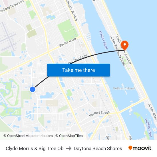 Clyde Morris & Big Tree Ob to Daytona Beach Shores map