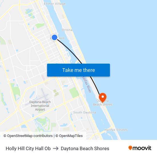 Holly Hill City Hall Ob to Daytona Beach Shores map