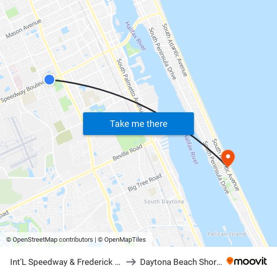 Int'L Speedway & Frederick Ob to Daytona Beach Shores map