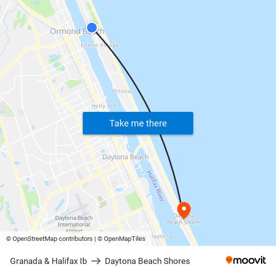 Granada & Halifax Ib to Daytona Beach Shores map