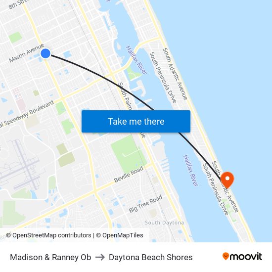 Madison & Ranney Ob to Daytona Beach Shores map