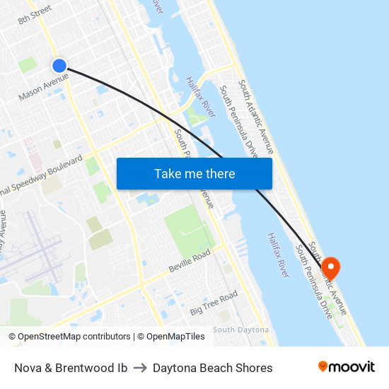 Nova & Brentwood Ib to Daytona Beach Shores map