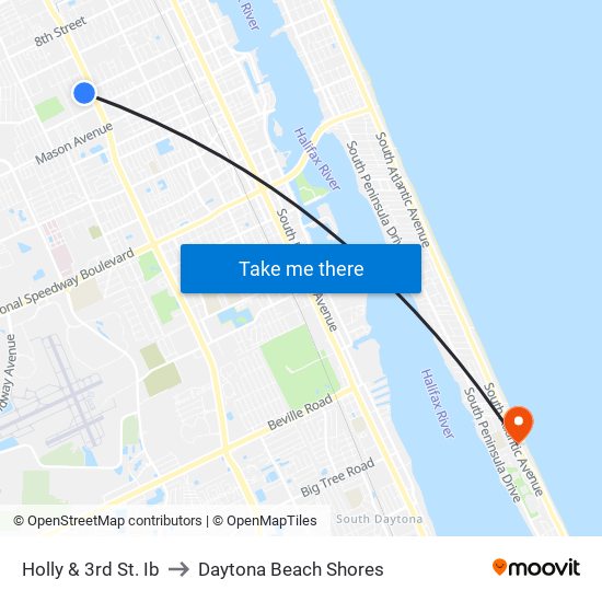 Holly & 3rd St. Ib to Daytona Beach Shores map