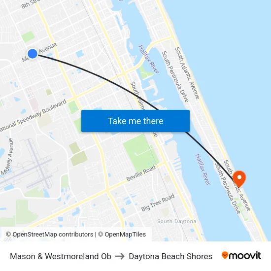 Mason & Westmoreland Ob to Daytona Beach Shores map