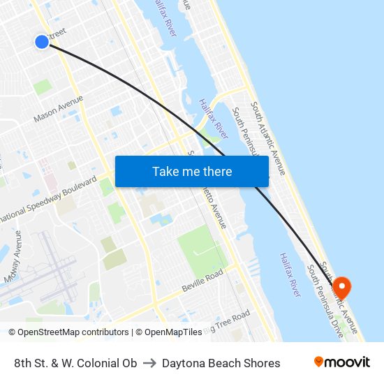 8th St. & W. Colonial Ob to Daytona Beach Shores map