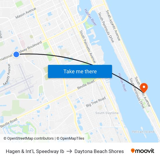 Hagen & Int'L Speedway Ib to Daytona Beach Shores map