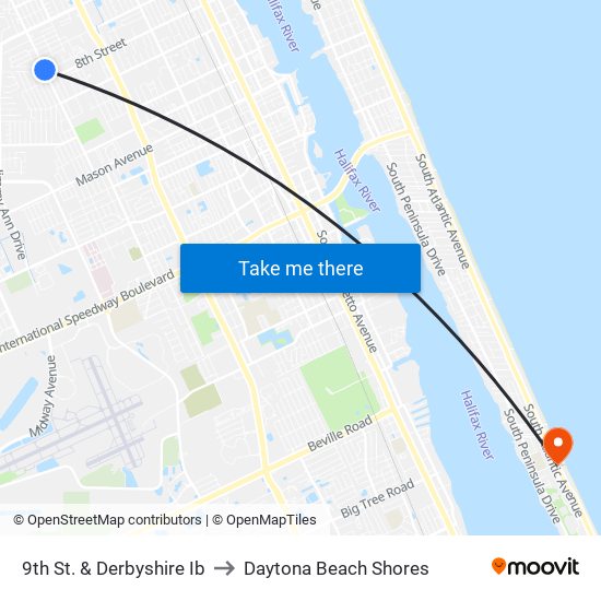 9th St. & Derbyshire Ib to Daytona Beach Shores map
