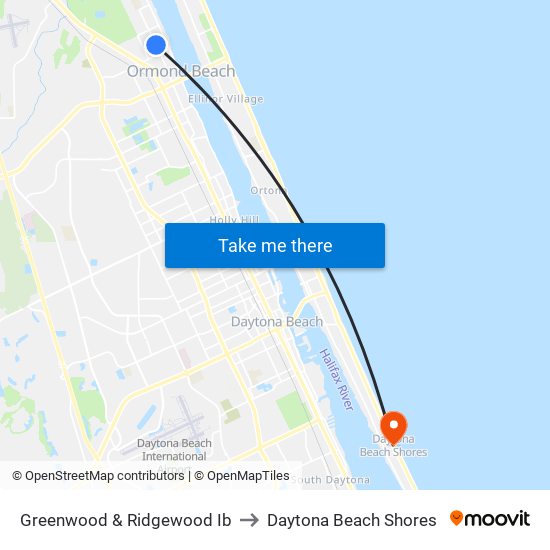 Greenwood & Ridgewood Ib to Daytona Beach Shores map