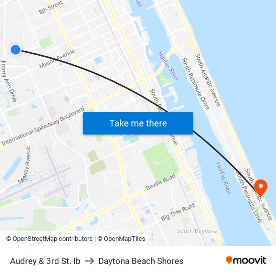 Audrey & 3rd St. Ib to Daytona Beach Shores map