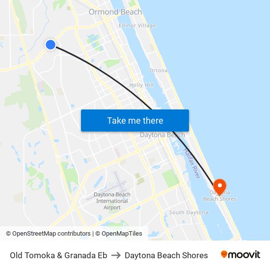 Old Tomoka & Granada  Eb to Daytona Beach Shores map