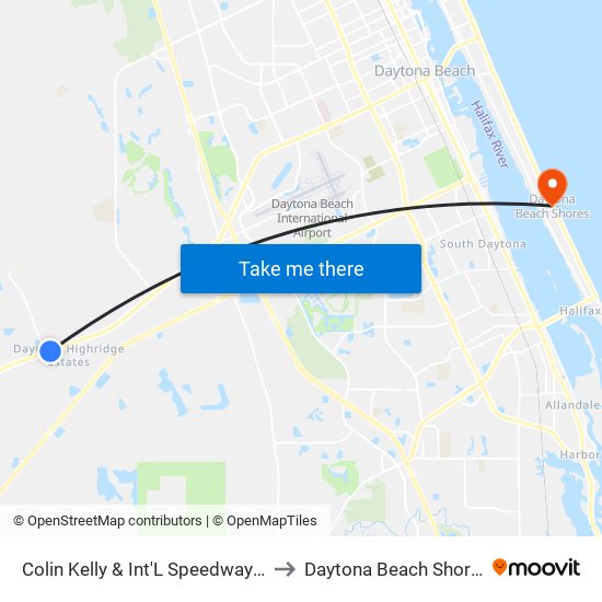 Colin Kelly & Int'L Speedway  Ib to Daytona Beach Shores map