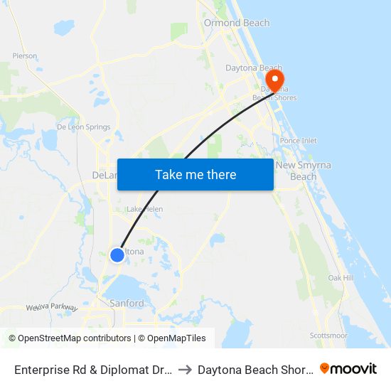 Enterprise Rd & Diplomat Dr Ib to Daytona Beach Shores map