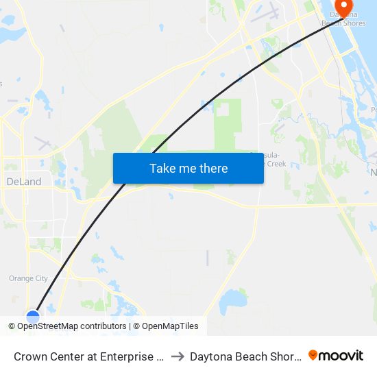 Crown Center at Enterprise Rd to Daytona Beach Shores map