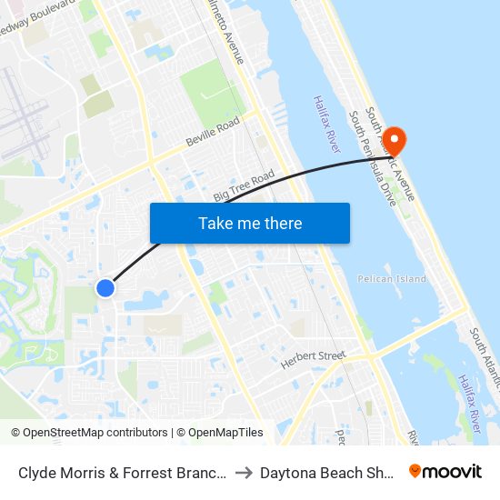 Clyde Morris & Forrest Branch Ob to Daytona Beach Shores map