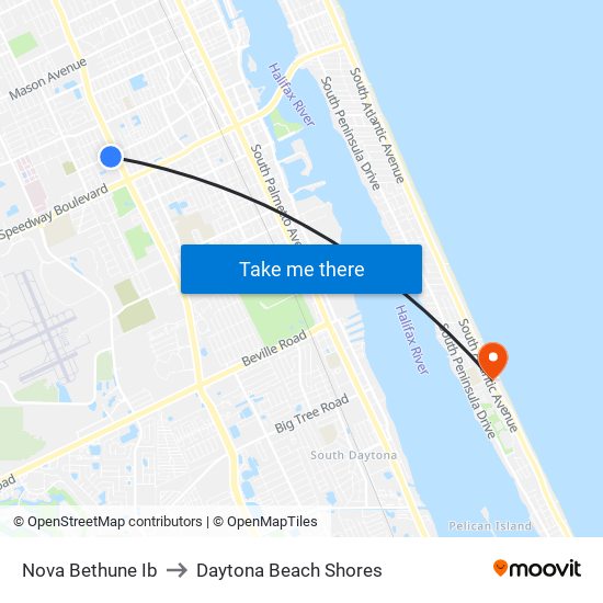 Nova Bethune Ib to Daytona Beach Shores map
