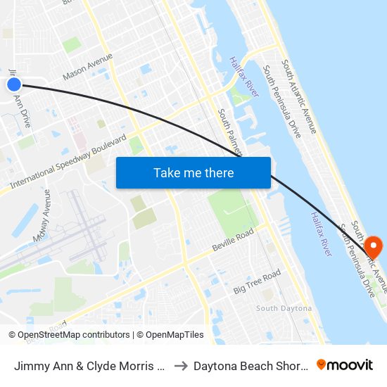 Jimmy Ann & Clyde Morris Ob to Daytona Beach Shores map