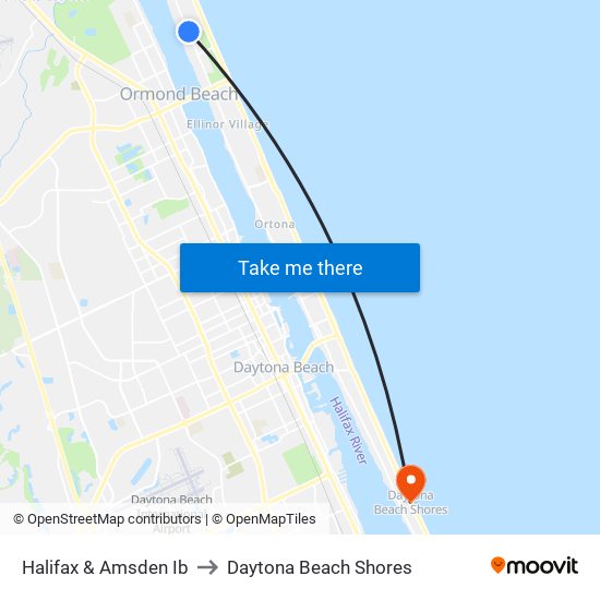 Halifax & Amsden Ib to Daytona Beach Shores map