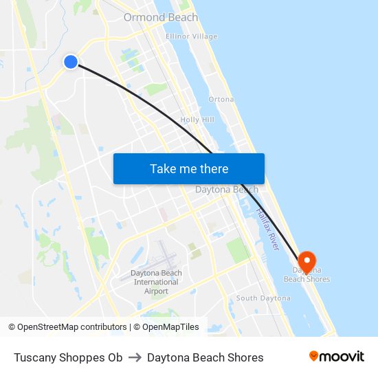 Tuscany Shoppes Ob to Daytona Beach Shores map