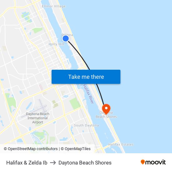 Halifax & Zelda Ib to Daytona Beach Shores map