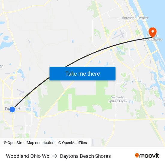 Woodland  Ohio Wb to Daytona Beach Shores map