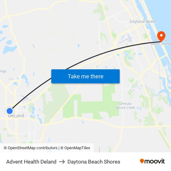 Advent Health Deland to Daytona Beach Shores map