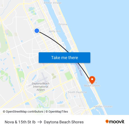 Nova & 15th St Ib to Daytona Beach Shores map