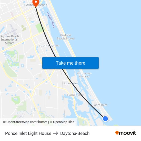 Ponce Inlet Light House to Daytona-Beach map