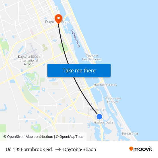 Us 1 & Farmbrook Rd. to Daytona-Beach map